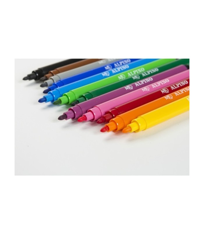 ROTULADORES ALPINO STANDARD CAJA 12 COLORES - PUNTA 3mm - SUPERLAVABLES Y BRILLANTES