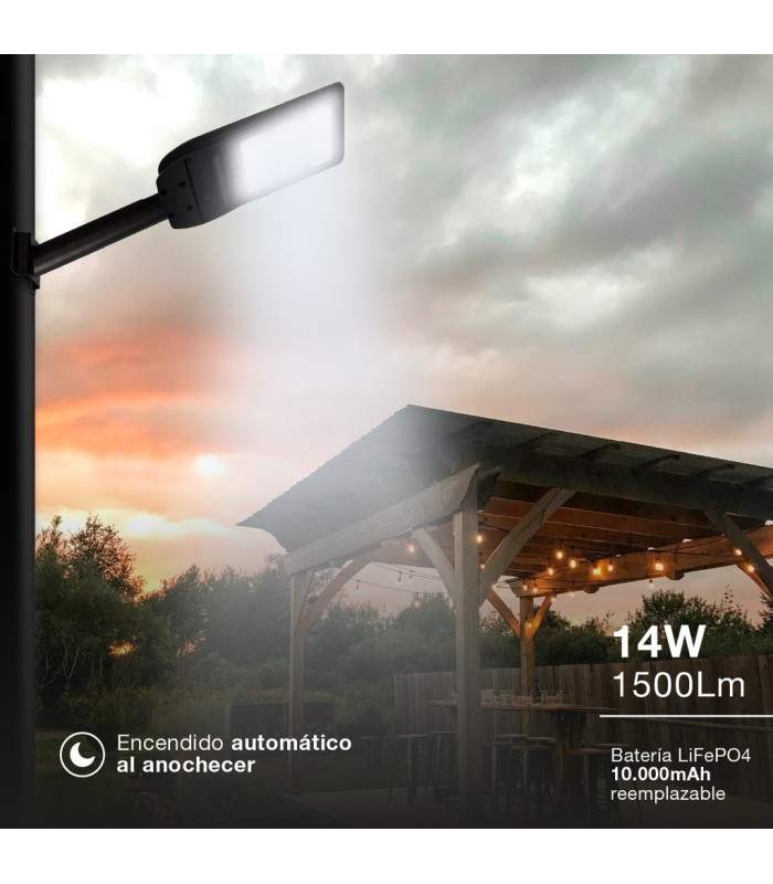 FAROLA SOLAR LED BUAT GSC CON SENSOR CREPUSCULAR Y MOVIMIENTO 14W LUZ BLANCA 6500K 1800Lm 