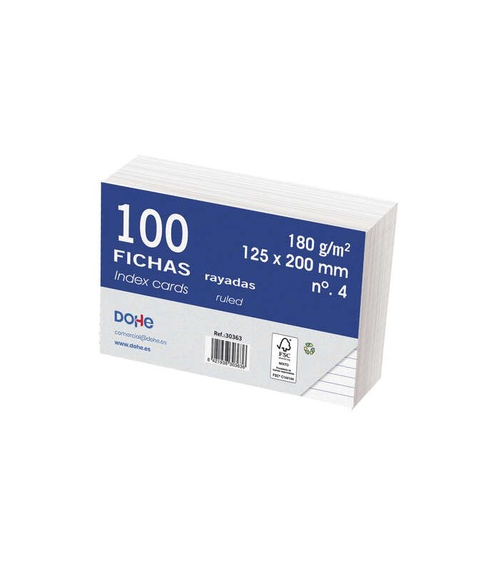 FICHAS RAYADAS DOHE 125x200mm 180gr  Nº4 - PAQUETE 100 FICHAS