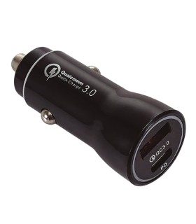 CARGADOR DE COCHE GSC 36W NEGRO - USB C + USB A QC 3 0