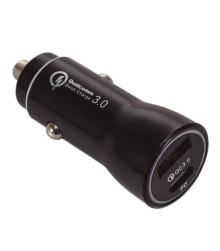 CARGADOR DE COCHE GSC 36W NEGRO - USB C + USB A QC 3 0