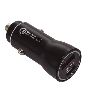 CARGADOR DE COCHE GSC 36W NEGRO - USB C + USB A QC 3 0