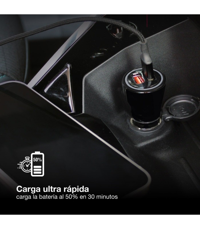 CARGADOR DE COCHE GSC 36W NEGRO - USB C + USB A QC 3 0
