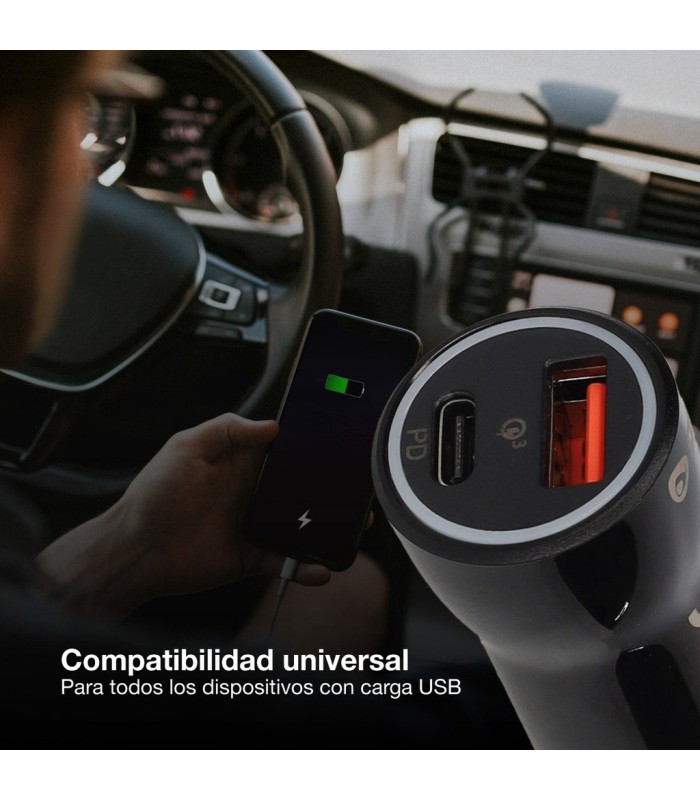 CARGADOR DE COCHE GSC 36W NEGRO - USB C + USB A QC 3 0
