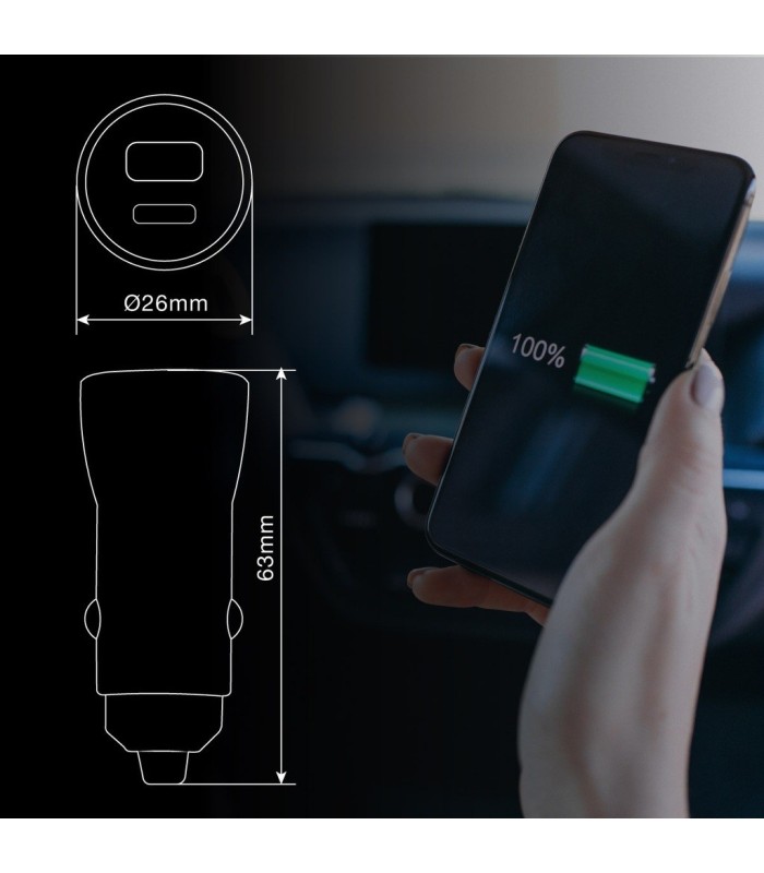 CARGADOR DE COCHE GSC 36W NEGRO - USB C + USB A QC 3 0