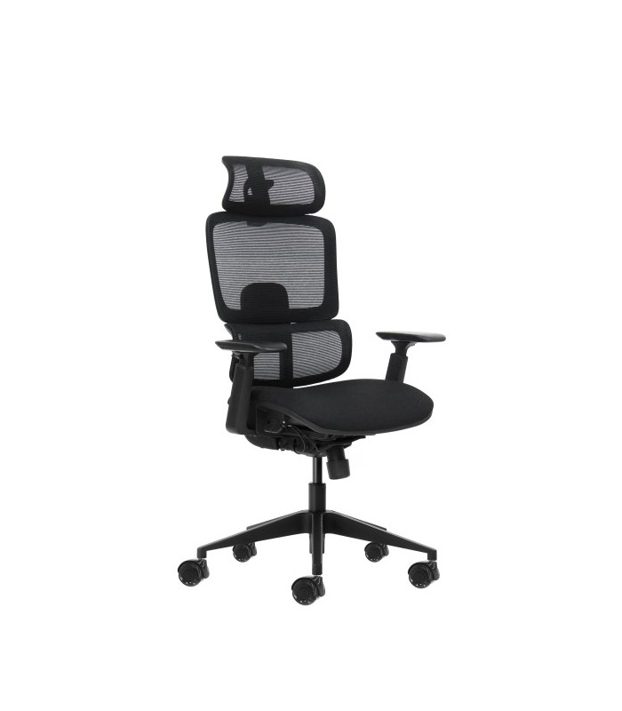 SILLA DE OFICINA OQONOS ERGONOMICA CHERG 027 NEGRA - REPOSACABEZAS CERVIAL AJUSTABLE