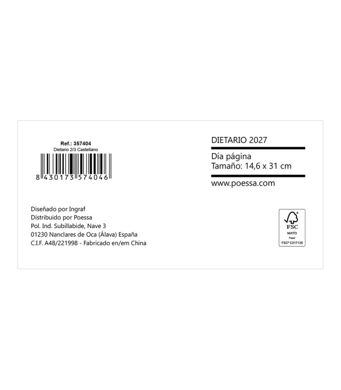 DIETARIO ENCUADERNADO 2-3 VARIOS COLORES 2027 INGRAF