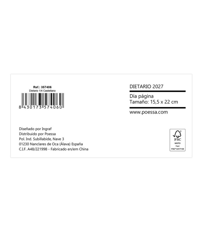 DIETARIO ENCUADERNADO 1-4 VARIOS COLORES 2027 INGRAF