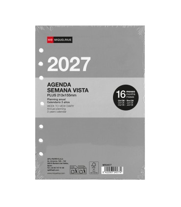 RECAMBIO AGENDA ANUAL PLUS SEMANA VISTA VERTICAL 2027 MIQUELRIUS