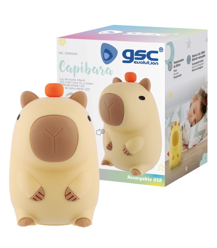 LUZ DE NOCHE INFANTIL LED CAPIBARA 1W GSC LUZ RGB - BATERIA RECARGABLE