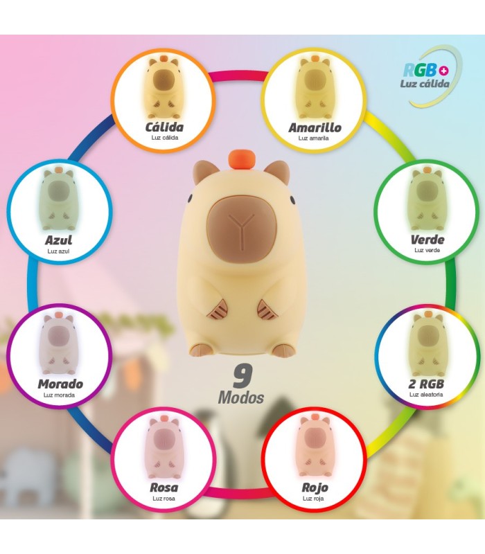 LUZ DE NOCHE INFANTIL LED CAPIBARA 1W GSC LUZ RGB - BATERIA RECARGABLE