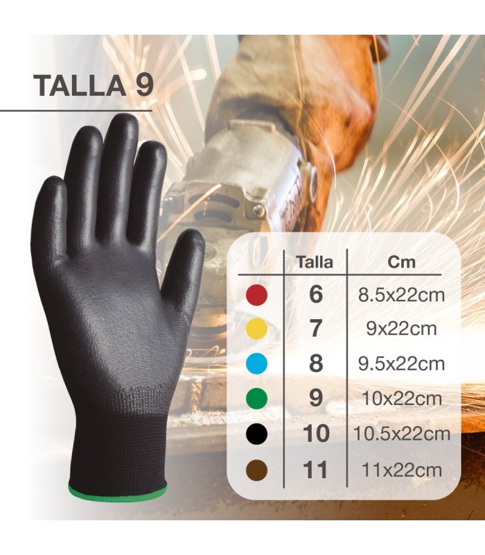 PAR DE GUANTES POLIESTER Y POLIURETANO NEGROS GSC - TALLA 9