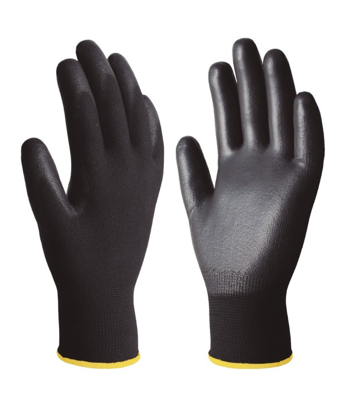 PAR DE GUANTES POLIESTER Y POLIURETANO NEGROS GSC - TALLA 7
