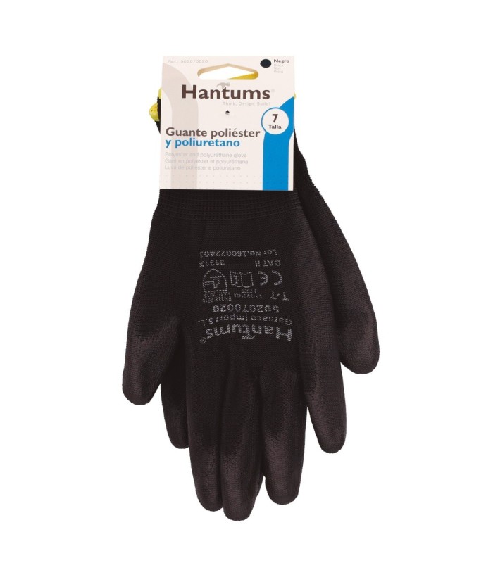 PAR DE GUANTES POLIESTER Y POLIURETANO NEGROS GSC - TALLA 7