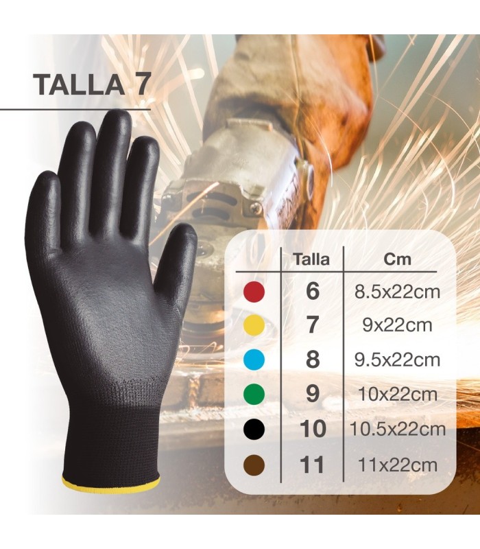 PAR DE GUANTES POLIESTER Y POLIURETANO NEGROS GSC - TALLA 7