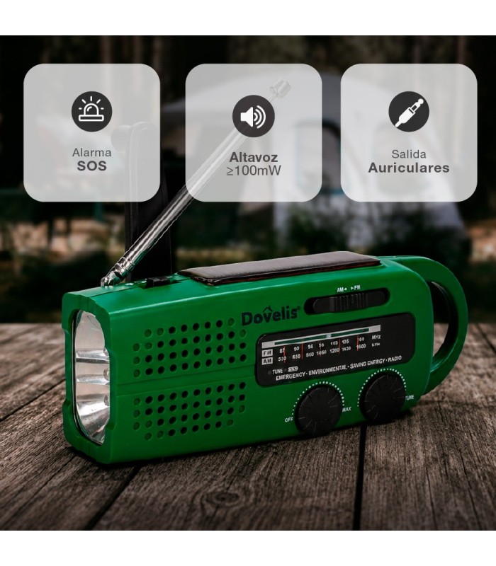 RADIO CON LINTERNA LED GSC - DINAMO, SOLAR, RECARGABLE, USB POWERBANK - 150 LUMENES