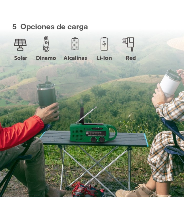 RADIO CON LINTERNA LED GSC - DINAMO, SOLAR, RECARGABLE, USB POWERBANK - 150 LUMENES