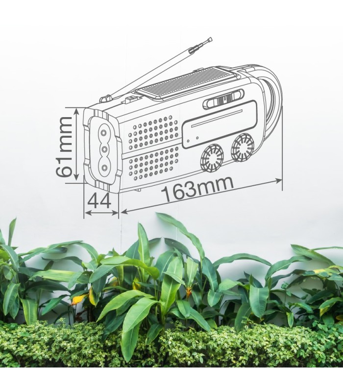 RADIO CON LINTERNA LED GSC - DINAMO, SOLAR, RECARGABLE, USB POWERBANK - 150 LUMENES
