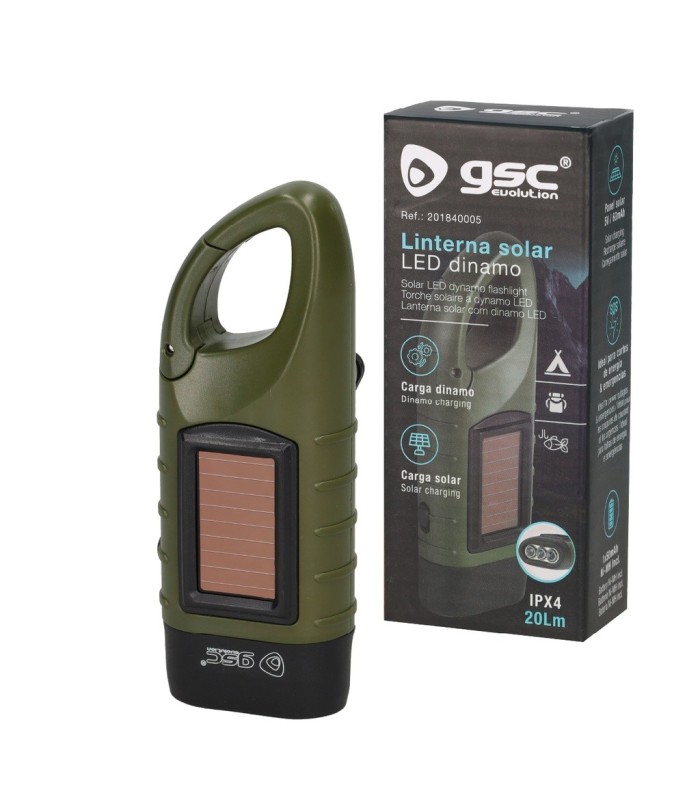 LINTERNA SOLAR LED DINAMO CAMPING GSC 20 LUMENES