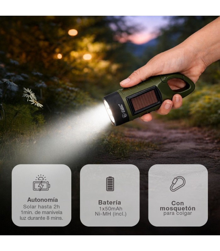 LINTERNA SOLAR LED DINAMO CAMPING GSC 20 LUMENES