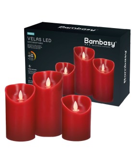 PACK 3 VELAS LED DECORATIVAS DE CERA GSC 100-120-150mm ROJAS