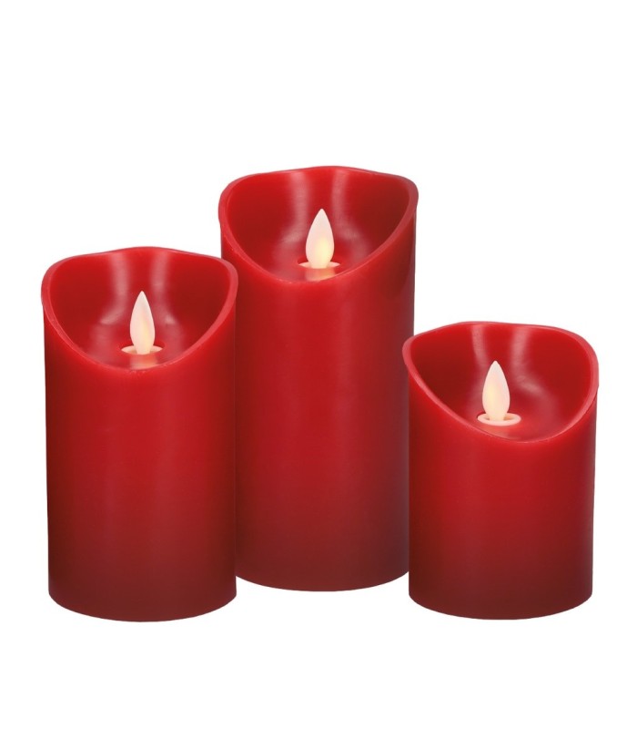 PACK 3 VELAS LED DECORATIVAS DE CERA GSC 100-120-150mm ROJAS
