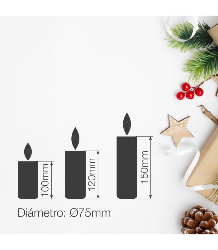 PACK 3 VELAS LED DECORATIVAS DE CERA GSC 100-120-150mm ROJAS