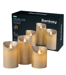 PACK 3 VELAS LED DECORATIVAS DE CERA GSC 100-120-150mm DORADAS