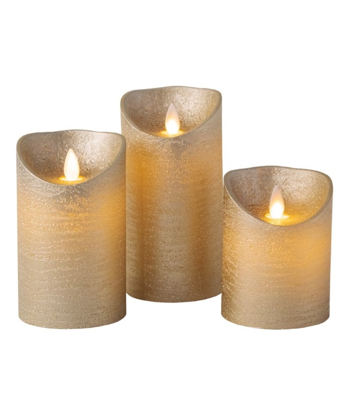 PACK 3 VELAS LED DECORATIVAS DE CERA GSC 100-120-150mm DORADAS