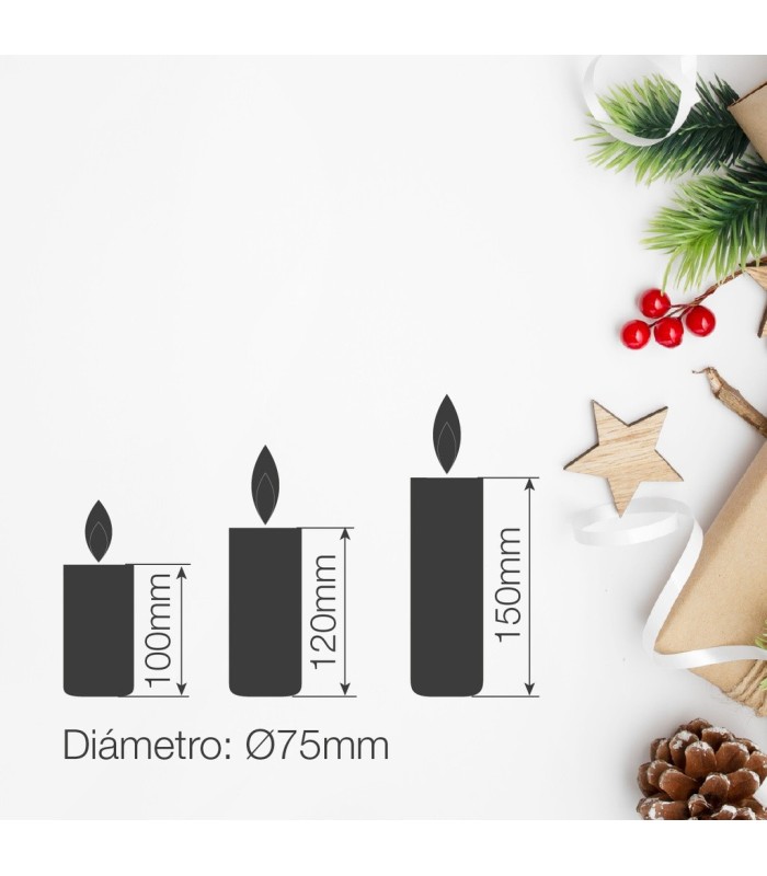 PACK 3 VELAS LED DECORATIVAS DE CERA GSC 100-120-150mm DORADAS
