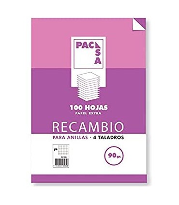 RECAMBIO A-4 PACSA 3mm 90gr  4 TALADROS 100 HOJAS
