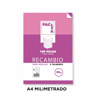 RECAMBIO A-4 PACSA 2mm 90gr  4 TALADROS 100 HOJAS