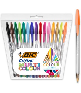 BLISTER 15 BOLIGRAFOS BIC CRISTAL MULTICOLOUR