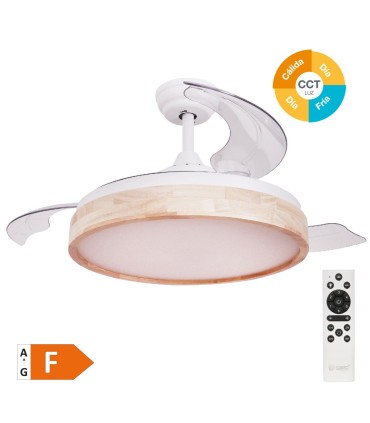 VENTILADOR DE TECHO RANTA GSC CON LUZ REGULABLE Y MANDO Ø107 3 ASPAS RETRÁCTILES DC BLANCO