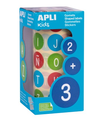 GOMETS REDONDOS MULTICOLOR LETRAS MAYUSCULAS 20mm APLI