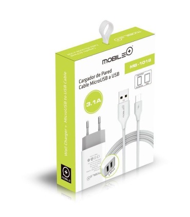 CARGADOR DE PARED MOBILE+ 3 1A - CABLE MICRO USB A USB - 1 METRO