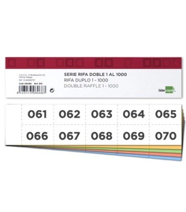 TIRAS RIFAS DOBLE COLORES SURTIDOS - NUMEROS DEL 1 AL 1000