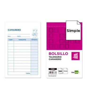 TALONARIO CAMARERO BOLSILLO SIMPLE LIDERPAPEL