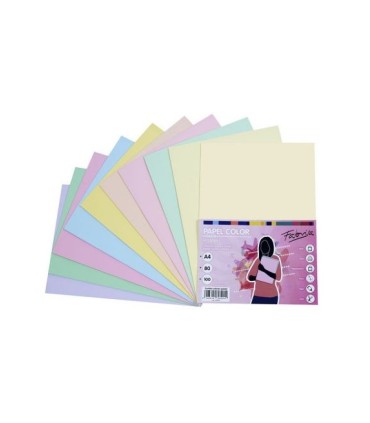 FOLIOS A-4 80gr. 100 HOJAS PASTEL COLORES SURTIDOS