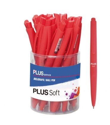 BOLIGRAFO RETRACTIL PLUS OFFICE SOFT TACTO GOMA ROJO