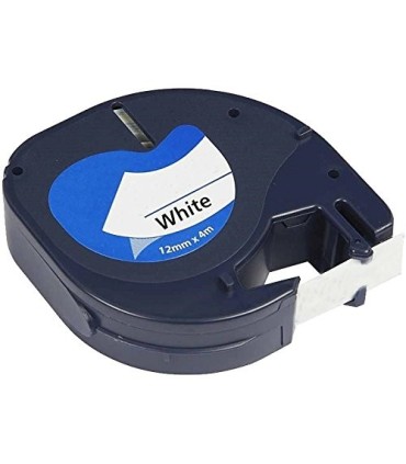 CINTA COMPATIBLE DYMO LETRATAG 91201 PLASTICO NEGRO-BLANCO S0721610 12mm X 4m