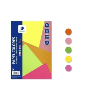 FOLIOS A-4 COLORES INTENSOS GOLDEN 5 COLORES 100 UNIDADES