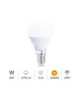 BOMBILLA ESFERICA LED LIBERTINA E14 6W LUZ CALIDA 3000K 470 LUMENES