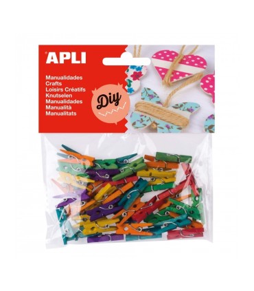 BOLSA MINI PINZAS MADERA COLORES 25X3MM 45 UND APLI