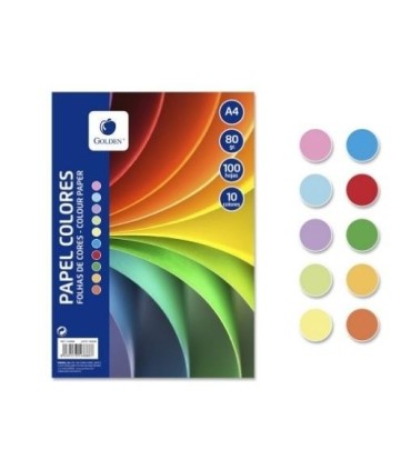 FOLIOS COLORES GOLDEN 100 HOJAS 10 COLORES SUAVES