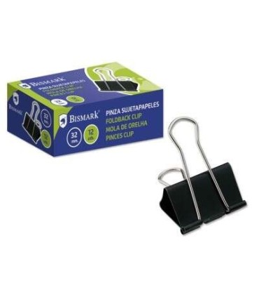PINZAS ABATIBLES SUJETAPAPELES METALICAS 32mm BISMARK CAJA 12 UNIDADES