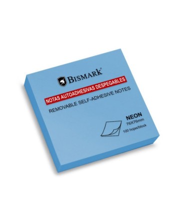 NOTAS AUTOADHESIVAS DESPEGABLES 76X76 AZUL NEÓN BISMARK