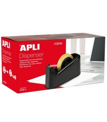 DISPENSADOR DE CINTA ADHESIVA NEGRO 33 Y 66 METROS APLI GRANDE - CUCHILLA METALICA DENTADA