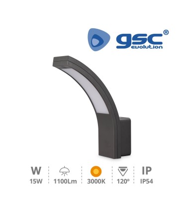 APLIQUE PARED LED GSC PADUM GRIS ANTRACITA 15W LUZ BLANCA 6000K 1400 LUMENES - IP54