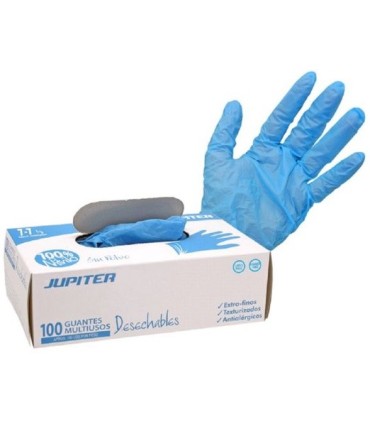 GUANTES JUPITER NITRILO AZUL SIN POLVO - TALLA MEDIANA 7-7 5 - CAJA 100 UNIDADES